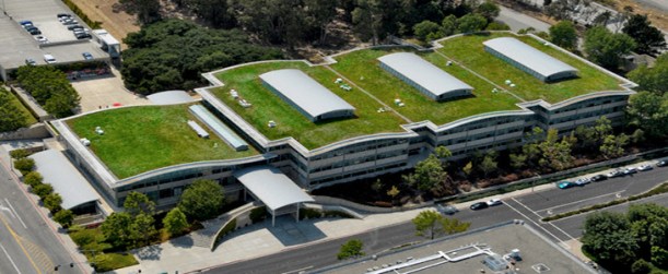 Green roof with solar panels on Gap corporate headquarters building